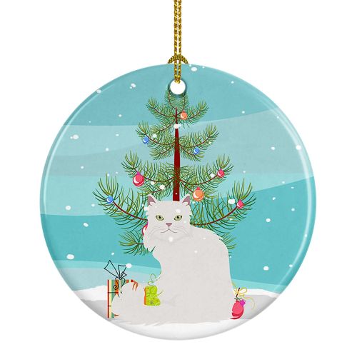 NEW Asian Semi Longhaired Cat Christmas Ceramic Ornament Christmas Tree Hanging Decorations for Home Christmas Holiday, Party, Gift, 3 in, Multicolor