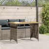 Patio Table with Wooden Top Gray 43.3"x26.8"x27.6" Poly Rattan
