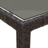 Patio Table Brown 74.8"x35.4"x29.5" Tempered Glass and Poly Rattan