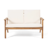Temecula Outdoor Acacia Wood 4-Seater Chat Set - Brown Patina Finish + Cream Cushion