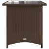 Patio Table with Glass Top Brown 43.3"x26.8"x27.6" Poly Rattan