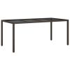 Patio Table Brown 74.8"x35.4"x29.5" Tempered Glass and Poly Rattan