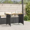 Patio Table with Wooden Top Black 43.3"x26.8"x27.6" Poly Rattan