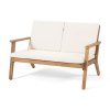 Temecula Outdoor Acacia Wood 4-Seater Chat Set - Brown Patina Finish + Cream Cushion