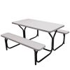 Outdoor Picnic Table Bench Set with Metal Base