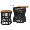 Patio Side Tables 2 pcs with Wooden Top Black Poly Rattan