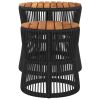 Patio Side Tables 2 pcs with Wooden Top Black Poly Rattan